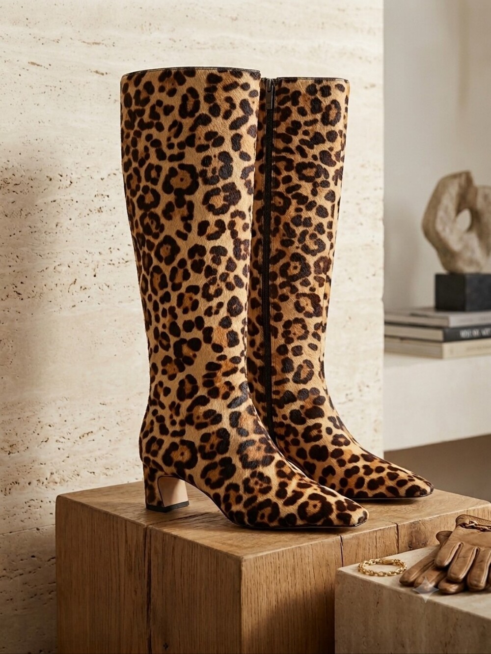 Gianni Bini Weslye Leopard Print Haircalf Snip Toe Kitten Block Heel Boots Sz7.5